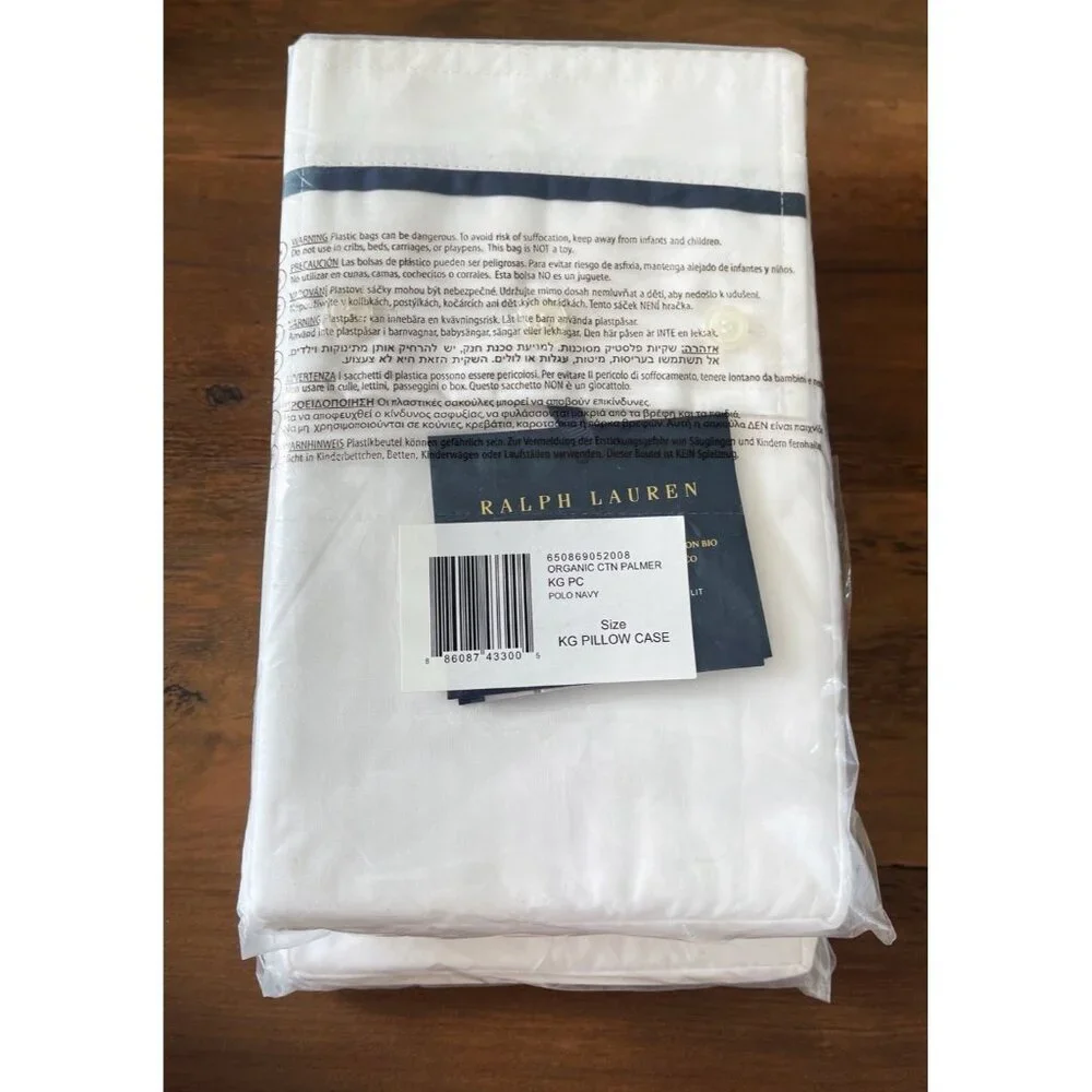New Ralph Lauren Palmer Percale 2 King Pillowcases Organic Cotton Polo Navy